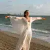 Women's elegant cape Flow Cover Up color ivory Triskel Active